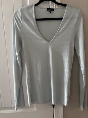 rag & bone Pale Mint Pleated V-Neck Long Sleeve Top